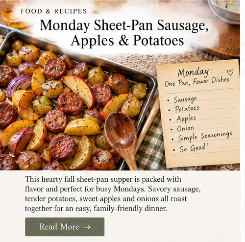 Monday sheet-pan sausage apples and potatoes