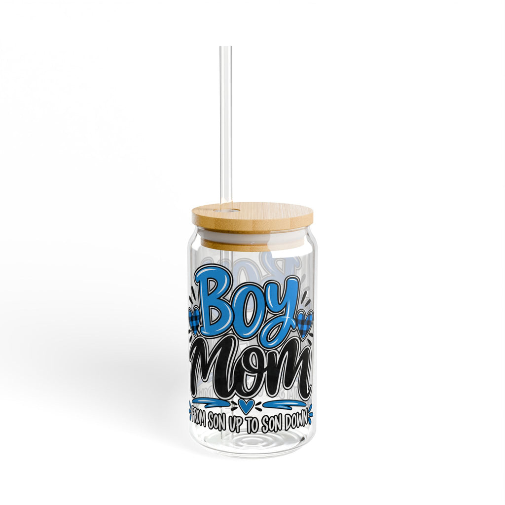 Boy Mom  Blue Sipper Glass, 16oz