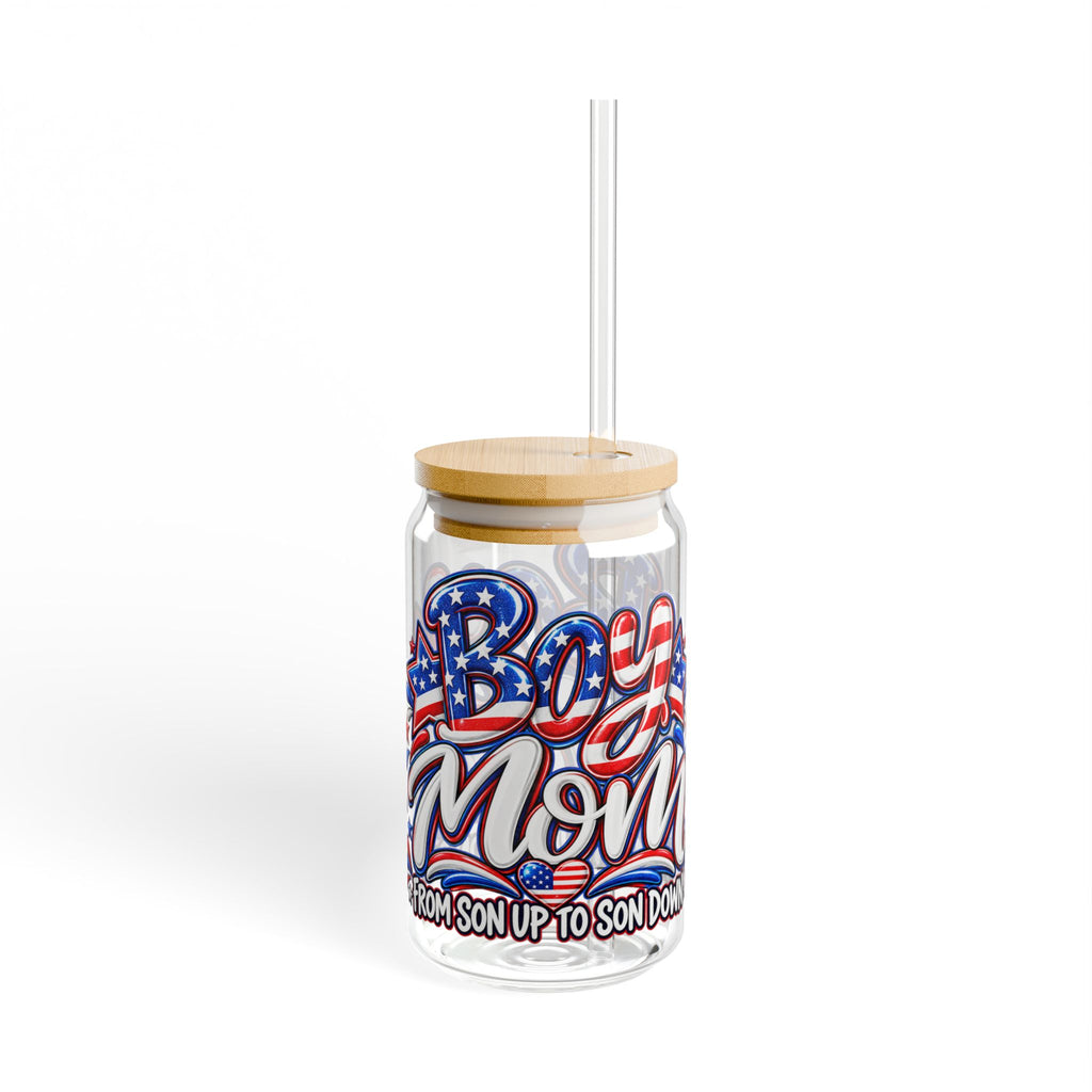 Patriotic Boy Mom Sipper Glass, 16oz