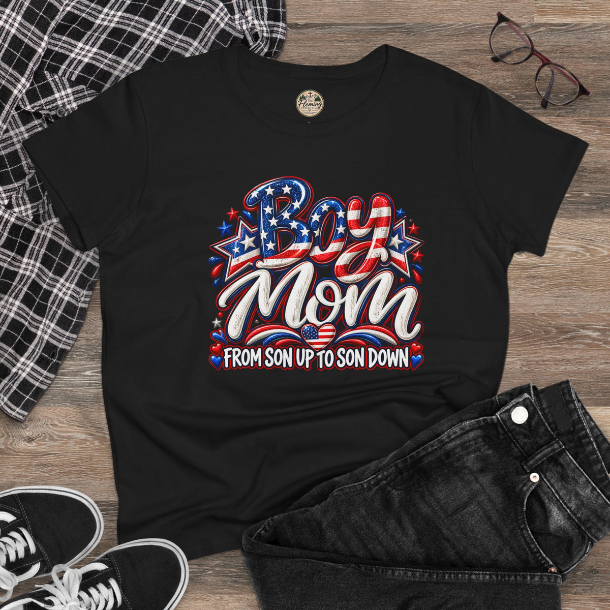 Patriotis Boy Mom Women's Midweight Cotton Tee