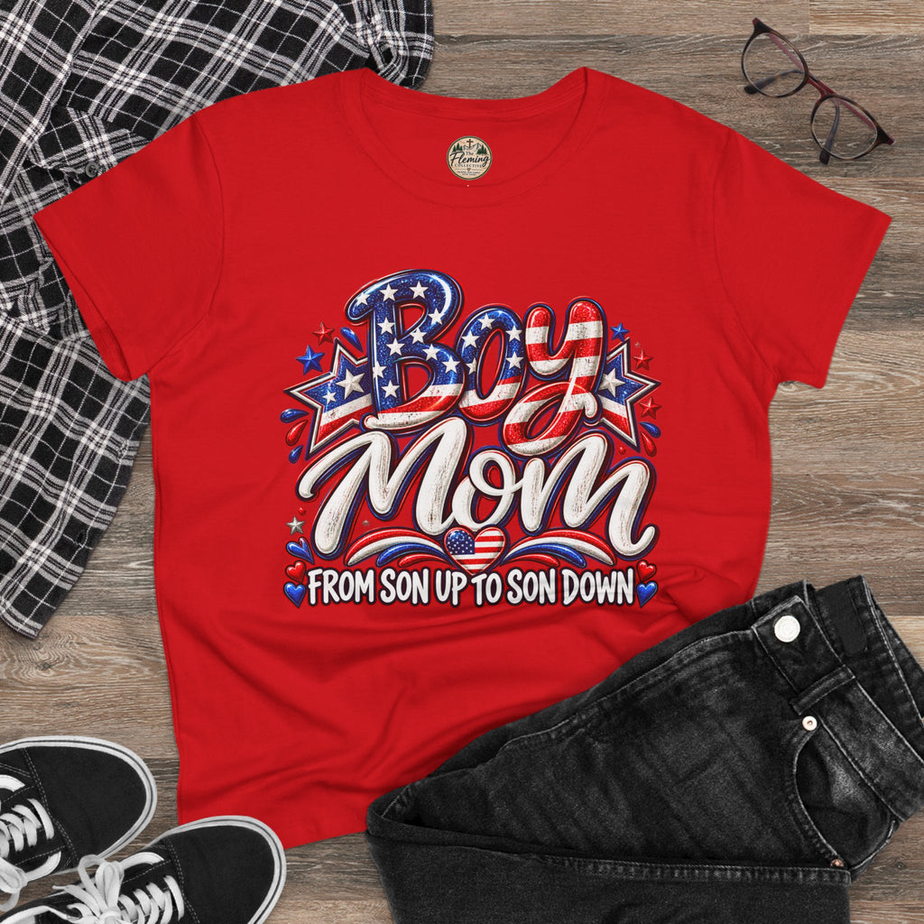 Pariotic Boy Mom Women's Midweight Cotton Tee