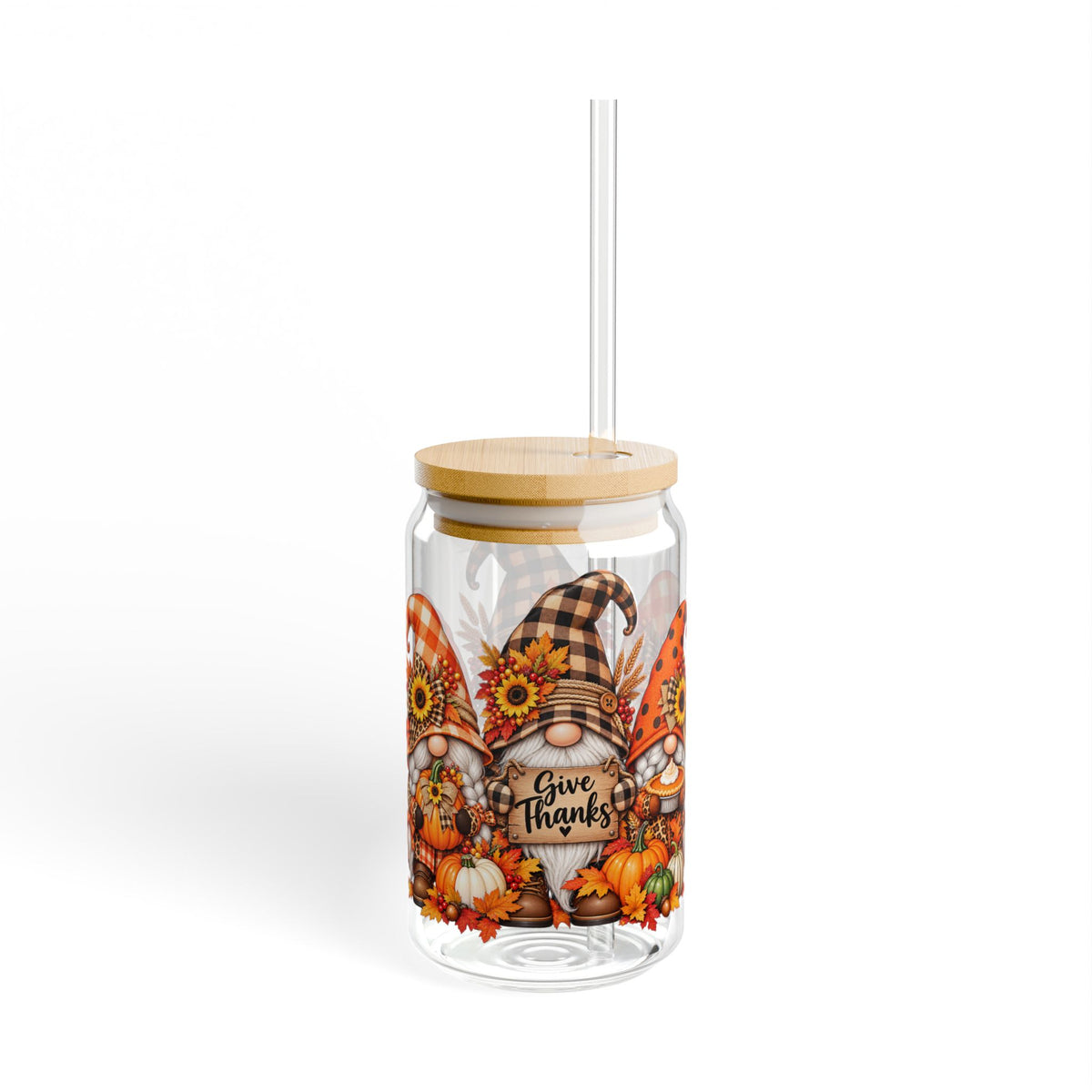 Thsnksgiving Gnome Sipper Glass, 16oz