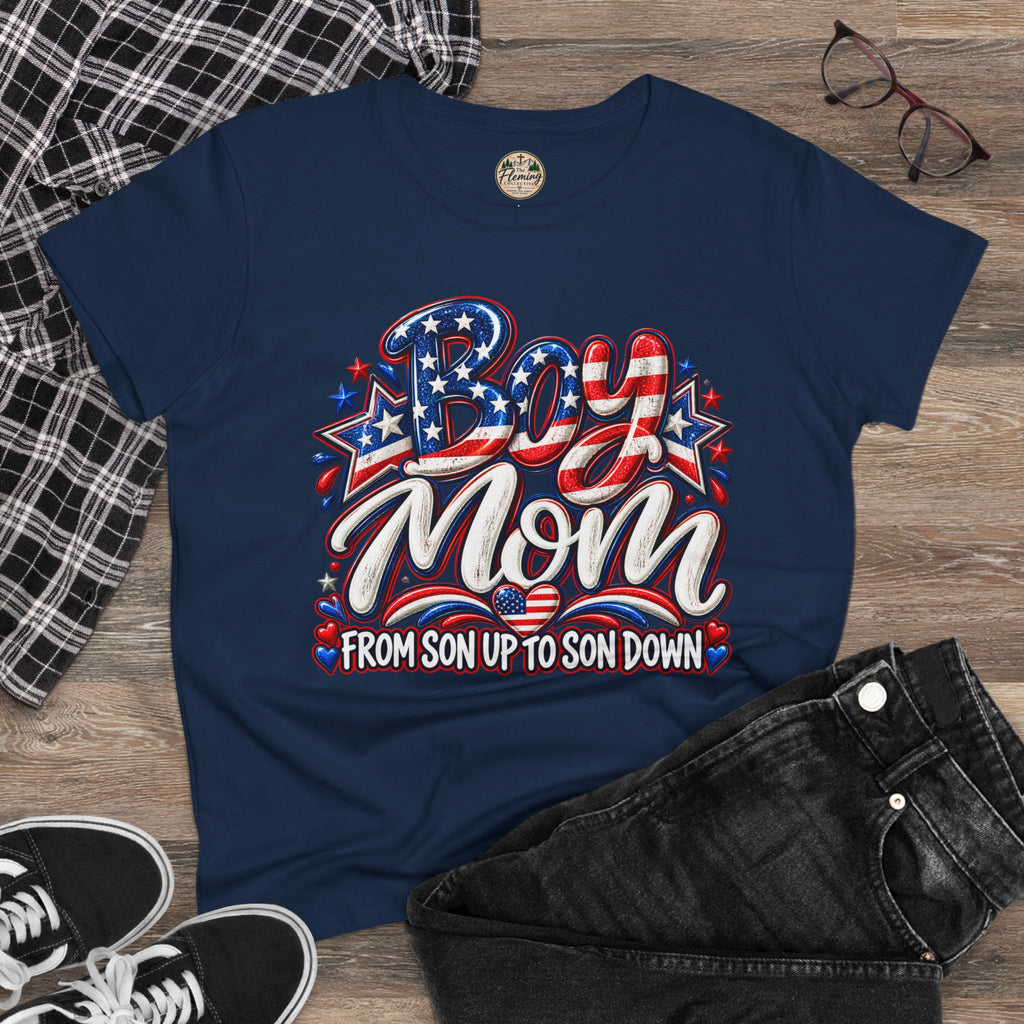Pariotic Boy Mom Women's Midweight Cotton Tee