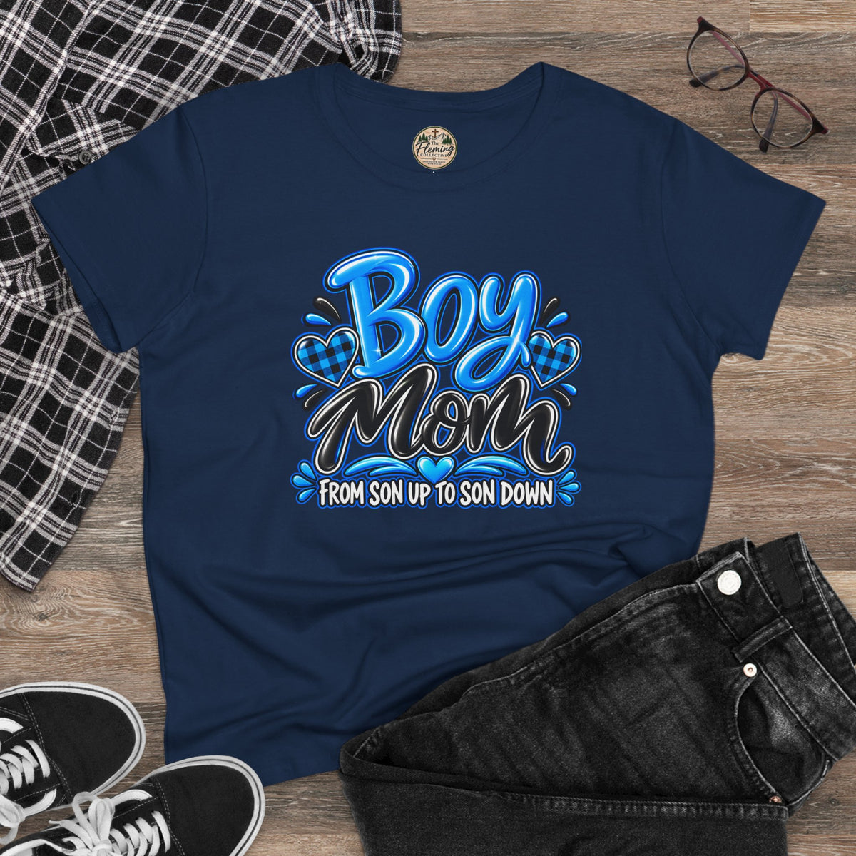 Blue Boy Mom Women's Midweight Cotton Tee