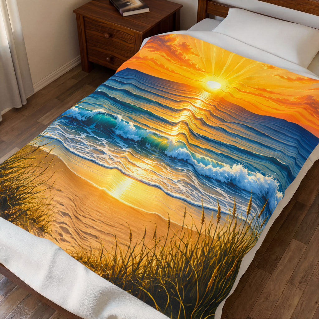 Beach Sunset Velveteen Plush Blanket