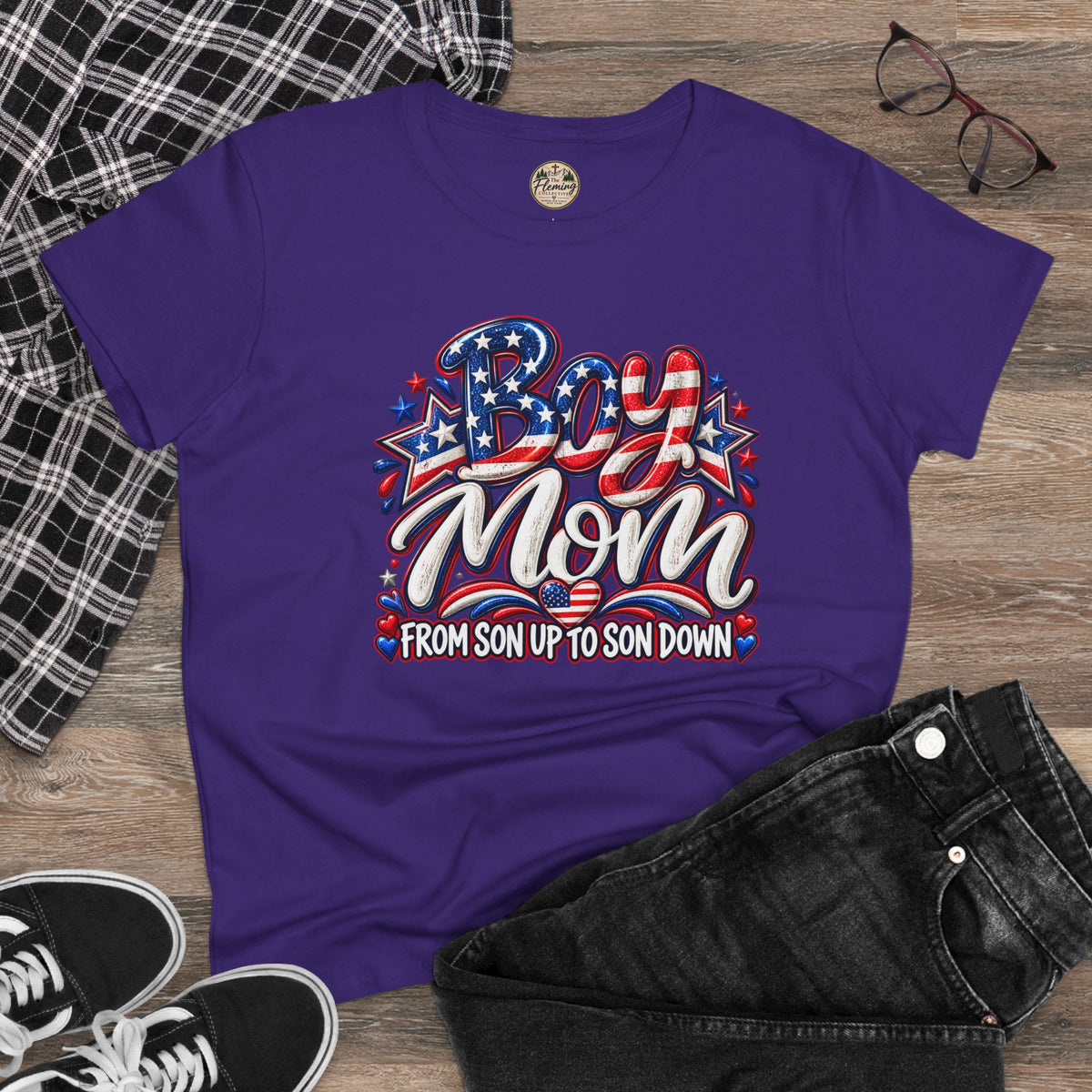 Patriotis Boy Mom Women's Midweight Cotton Tee