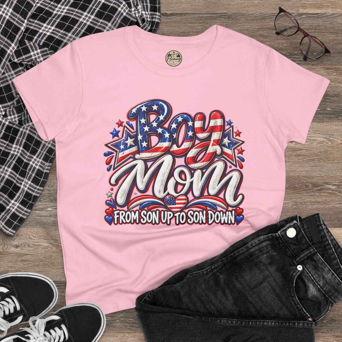 Pariotic Boy Mom Women's Midweight Cotton Tee