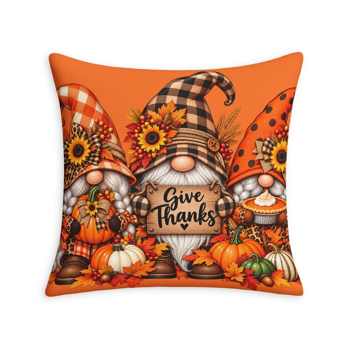 Thanksgiving Gnomes Throw Pillow Case