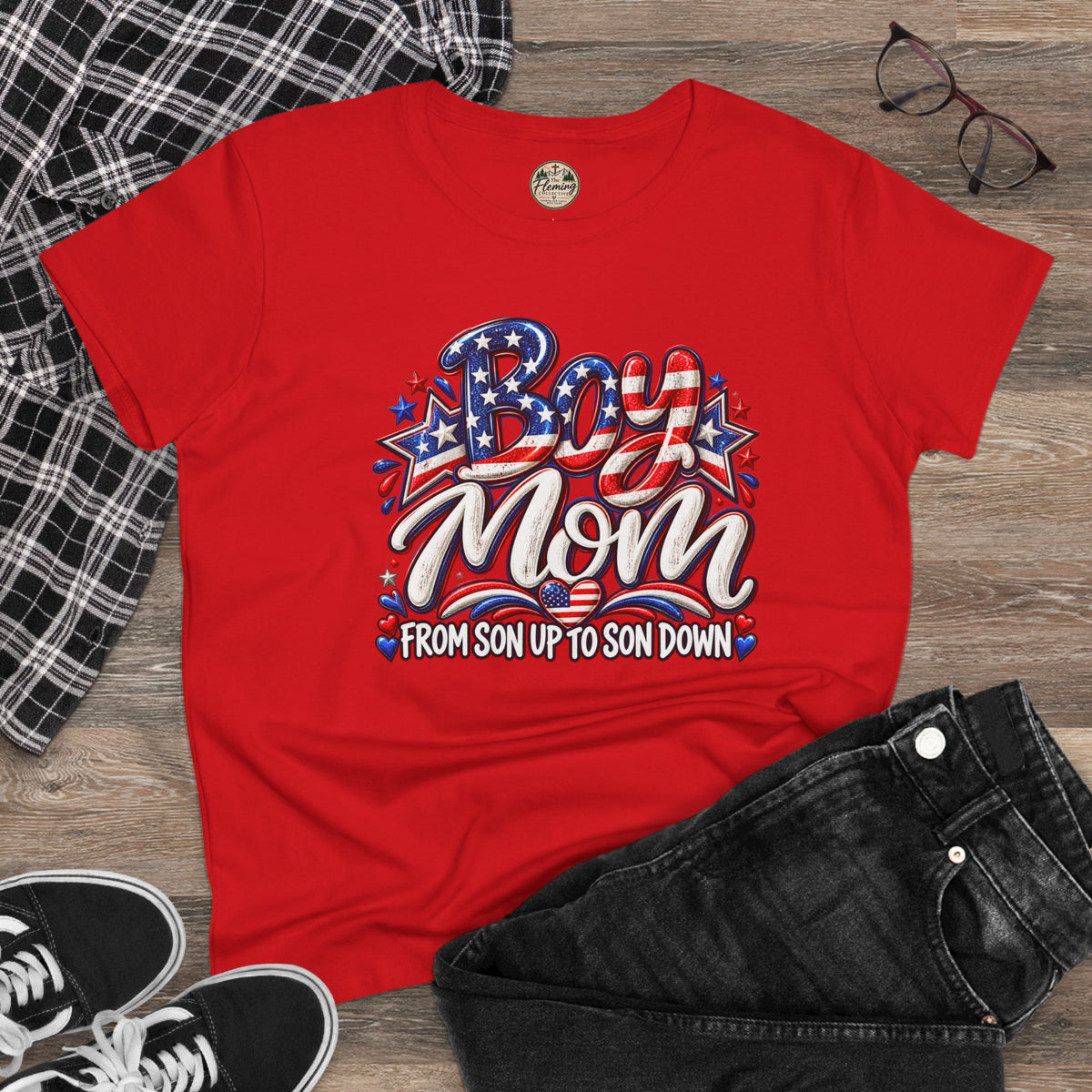 Patriotis Boy Mom Women's Midweight Cotton Tee