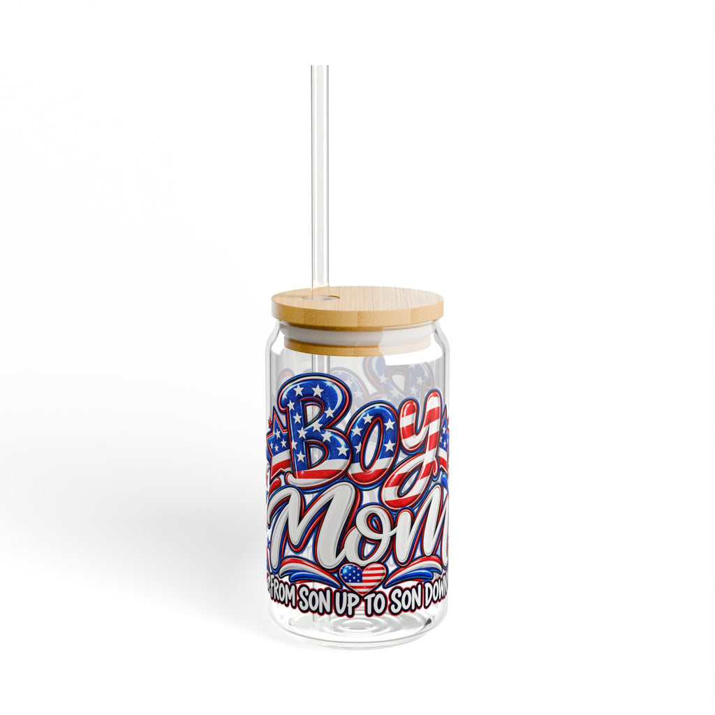 Patriotic Boy Mom Sipper Glass, 16oz