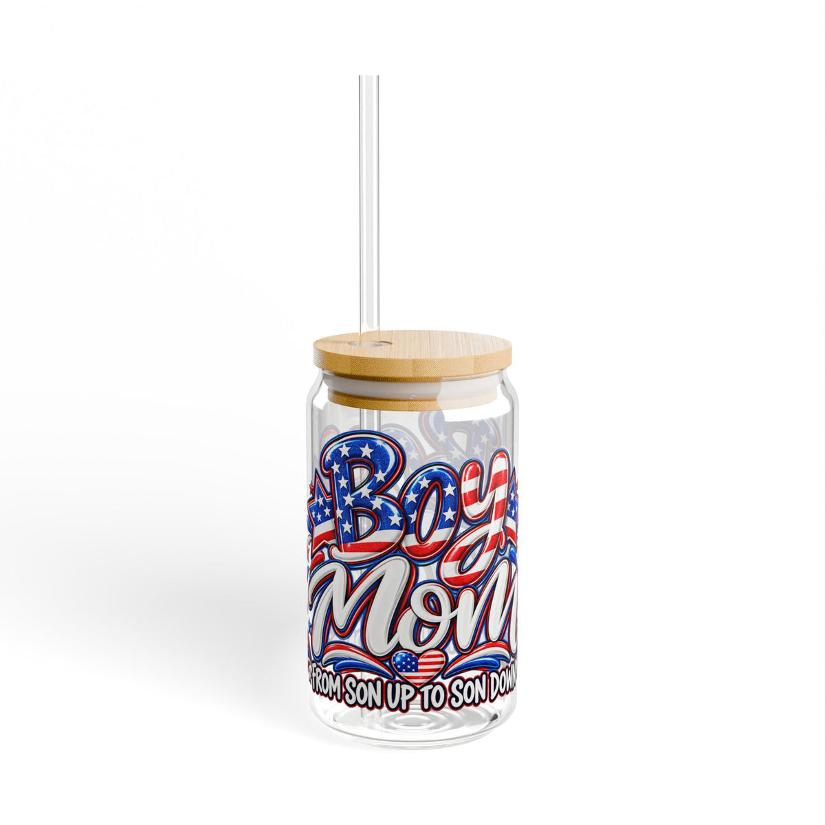 Patriotic Boy Mom Sipper Glass, 16oz