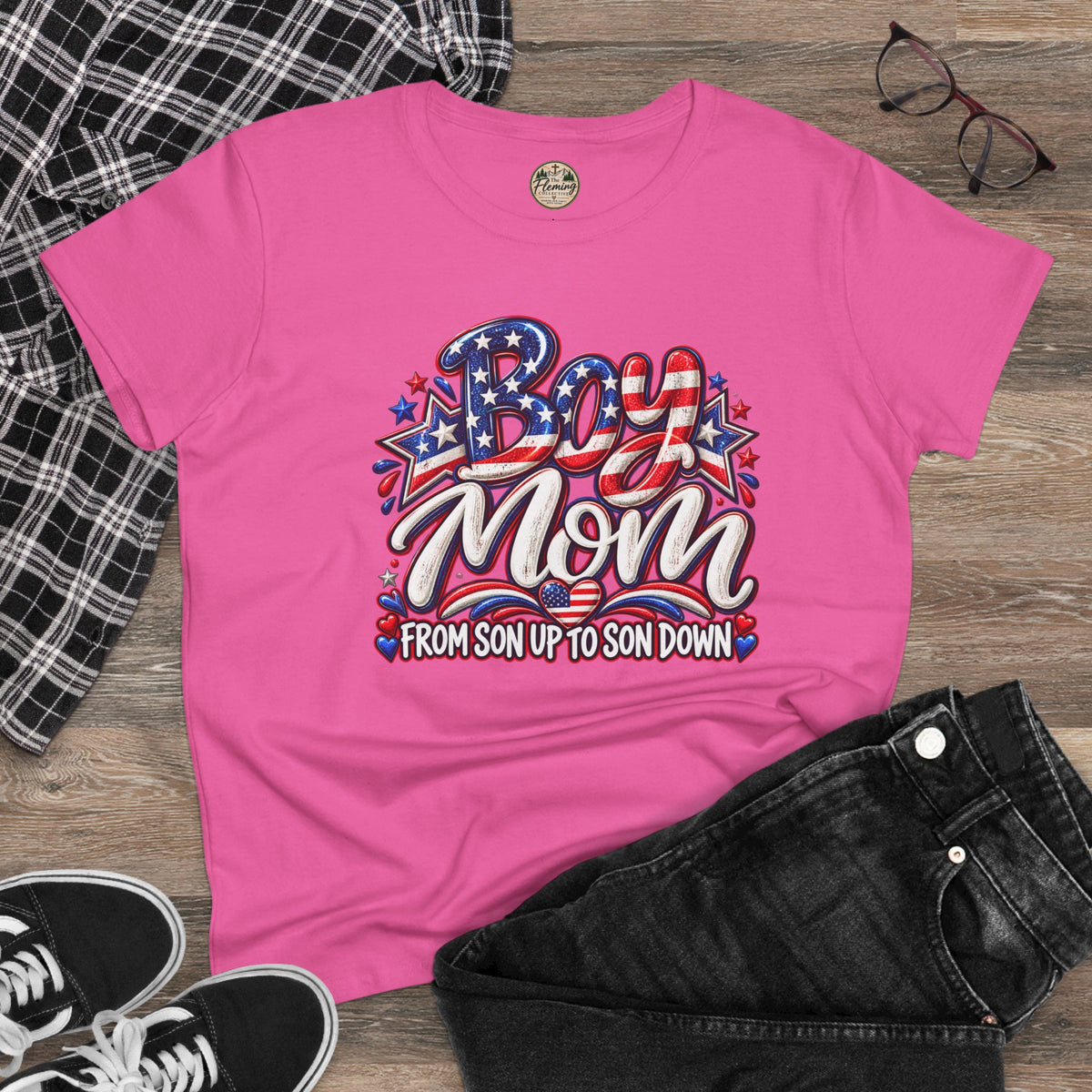 Patriotis Boy Mom Women's Midweight Cotton Tee