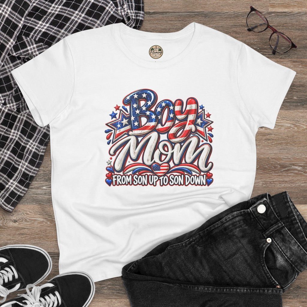 Patriotis Boy Mom Women's Midweight Cotton Tee