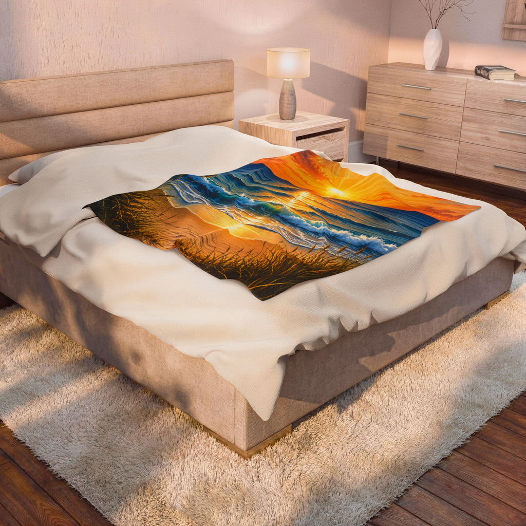 Beach Sunset Velveteen Plush Blanket