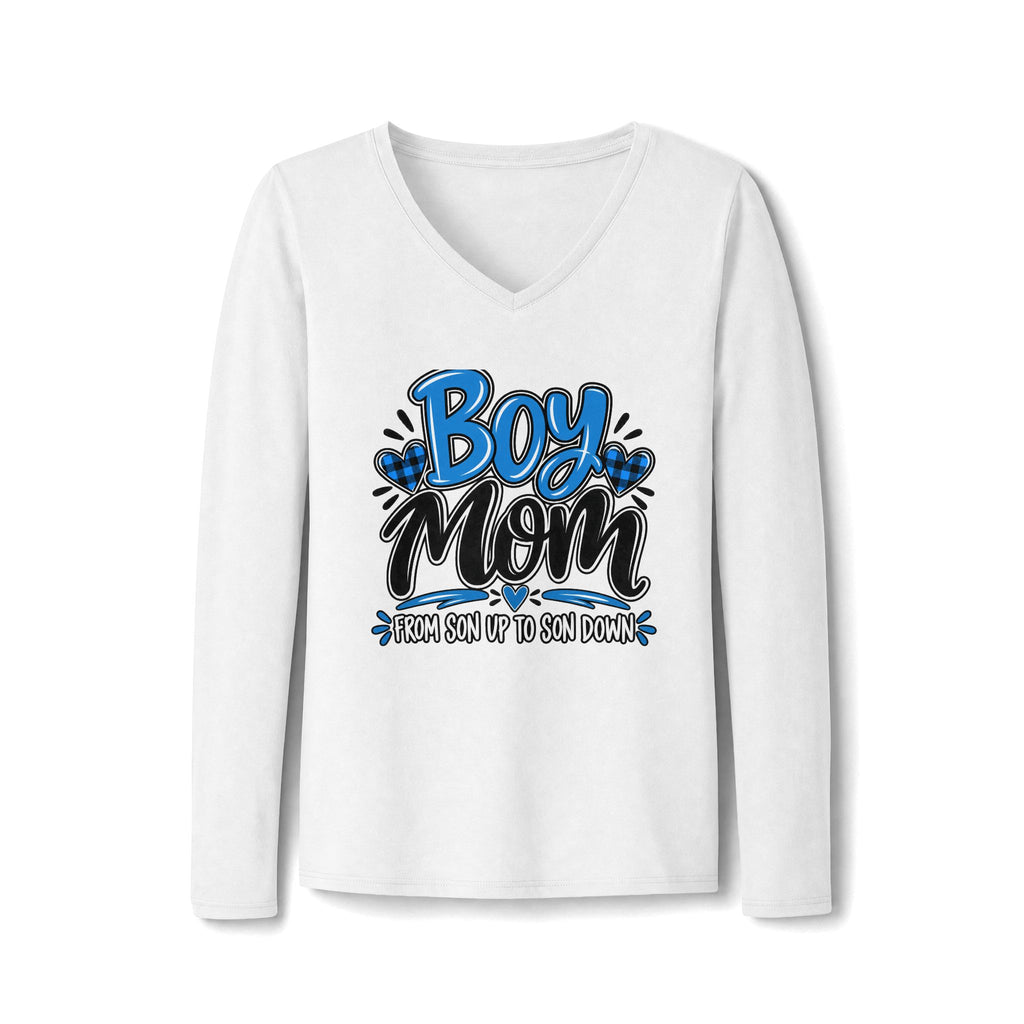 Blue Boy Mom Women's Long Sleeve Fan Favorite V-Neck Tee