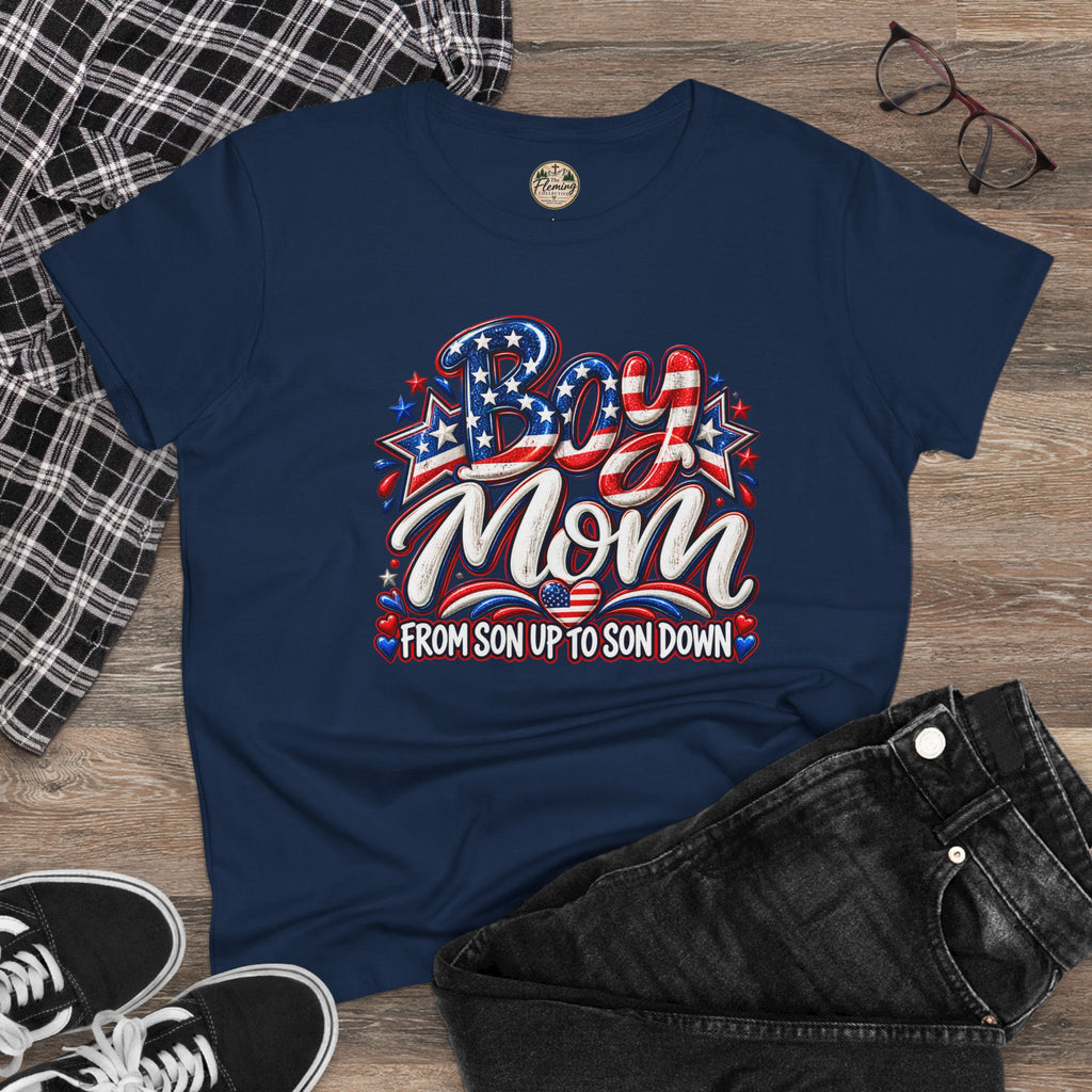Patriotis Boy Mom Women's Midweight Cotton Tee