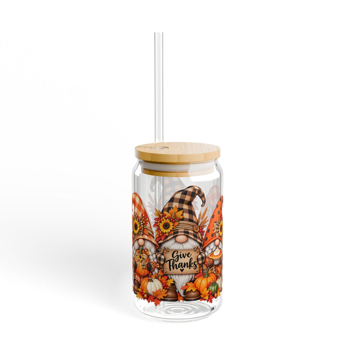 Thsnksgiving Gnome Sipper Glass, 16oz