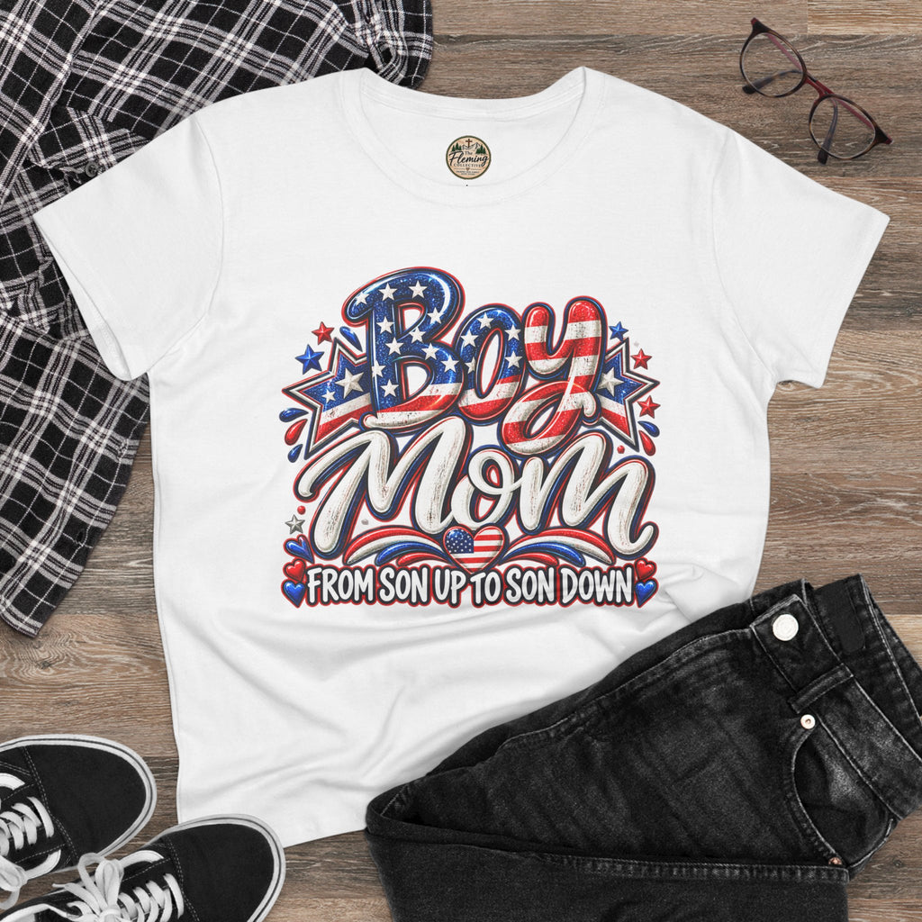 Pariotic Boy Mom Women's Midweight Cotton Tee